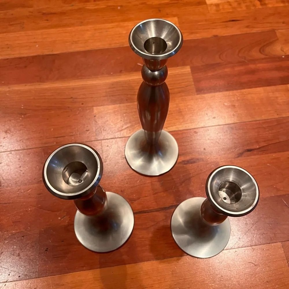 Set-3‎ Pewter Candle Holders 9”, 8”,6”